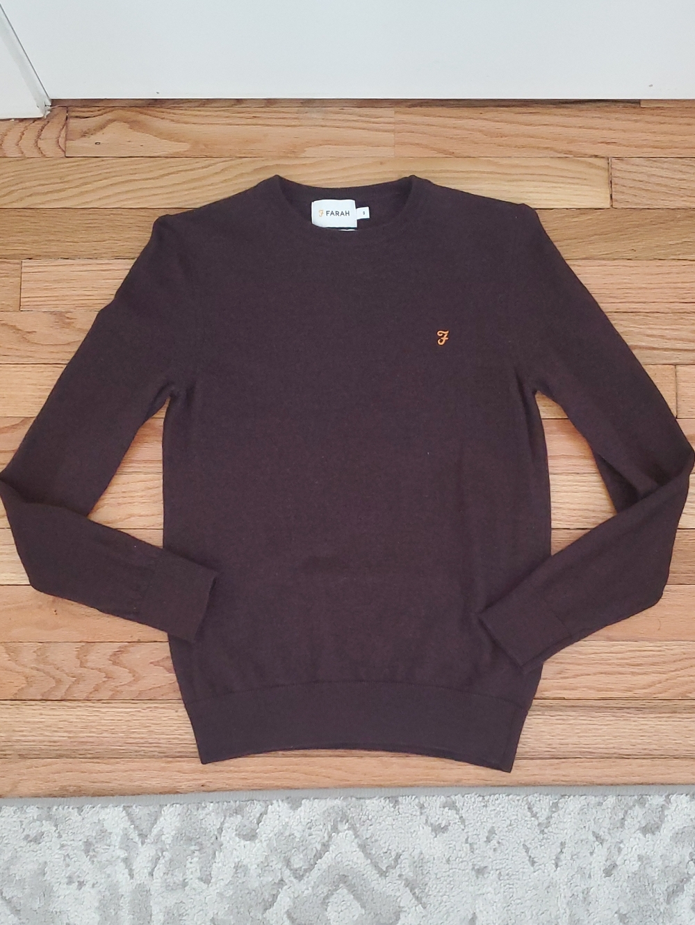 Farah Men's Dark Brown Crewneck Sweater with Gold Logo